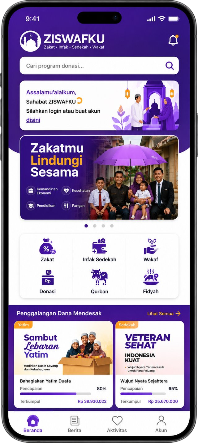 ZISWAFKU donation management app mockup