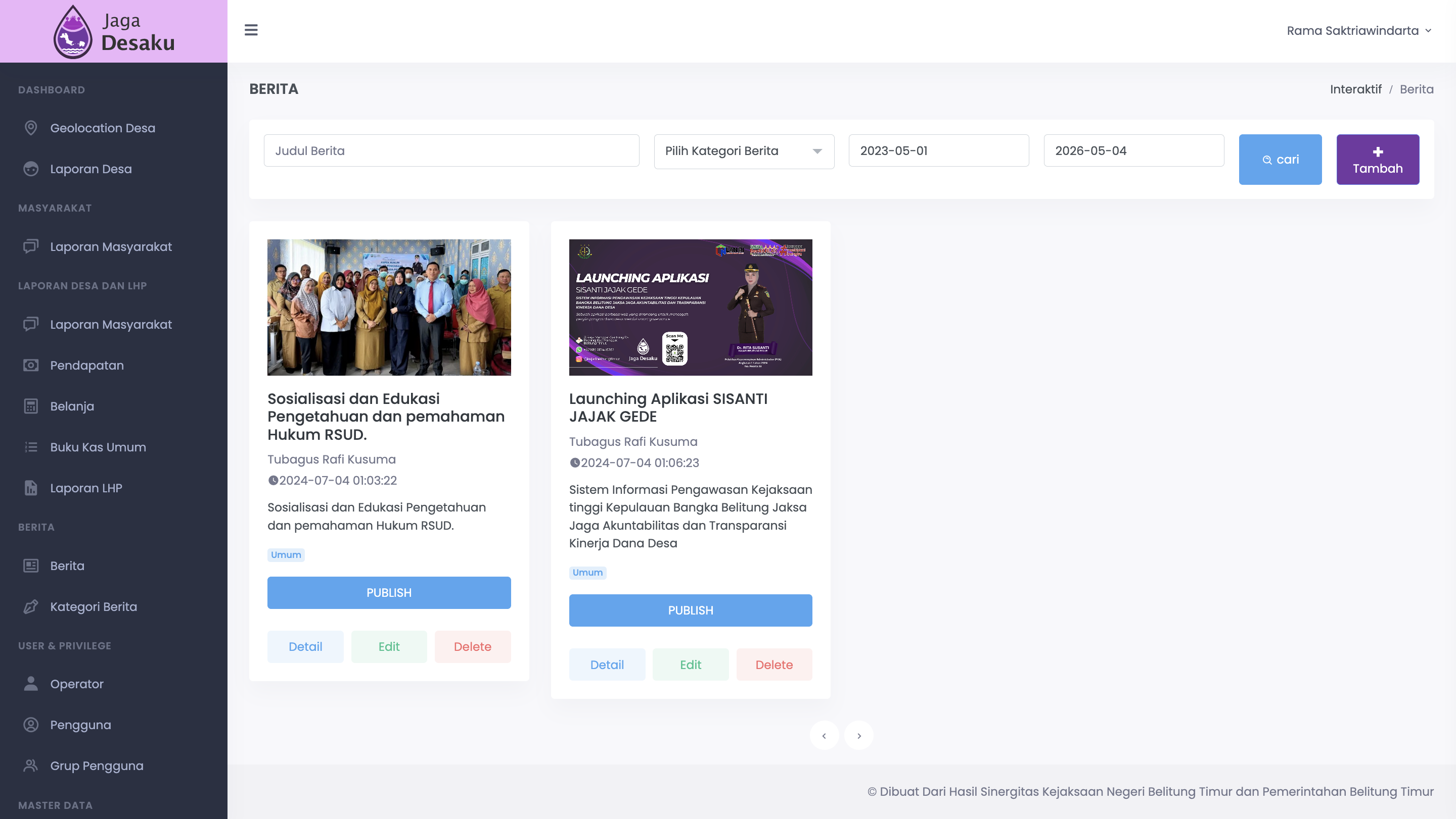 JagaDesaku Berita dan Kategori — news and content management system with category tagging for public announcements