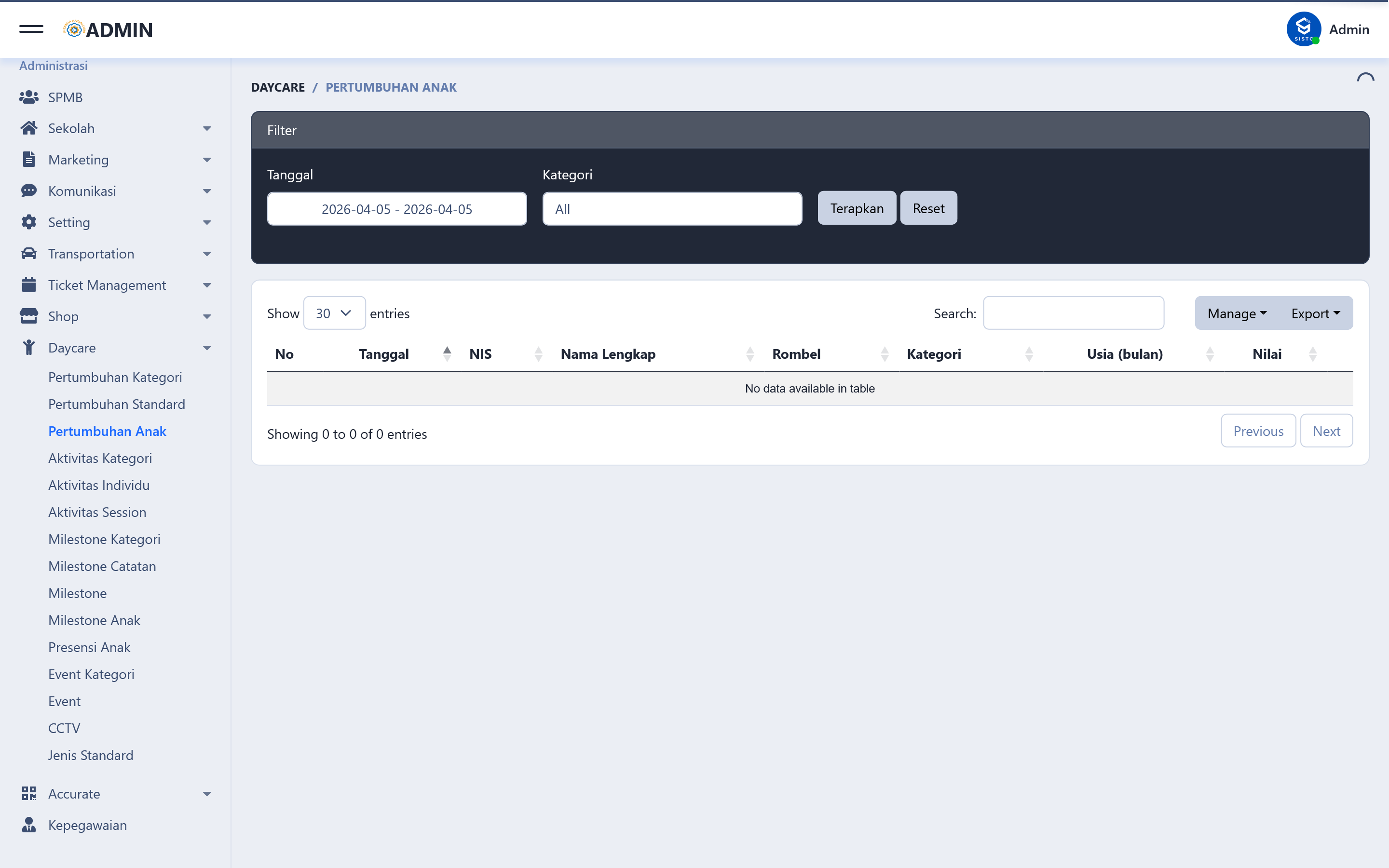 Daycare module — child growth tracking, milestones, activities, and CCTV management