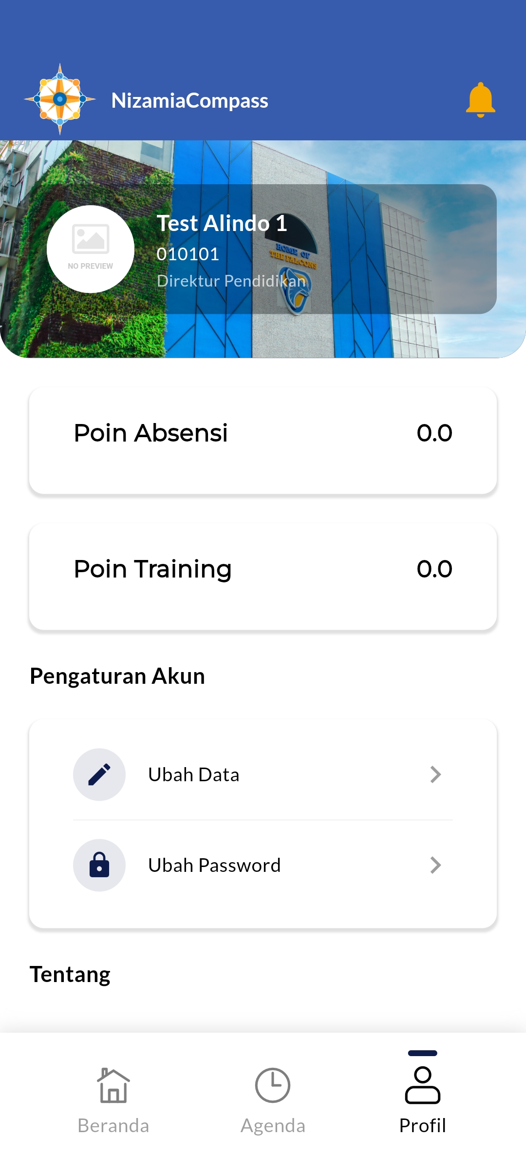 Employee profile — attendance points, training points, and account settings