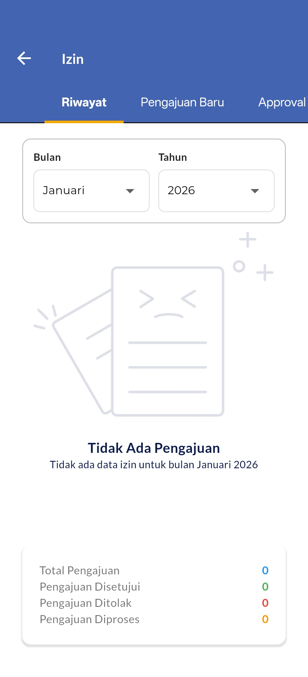 Leave history — monthly filter with approval status summary
