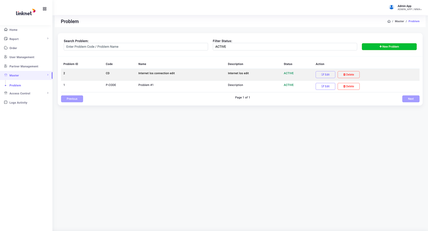 Problem Master — problem code registry for categorizing trouble calls and service issues