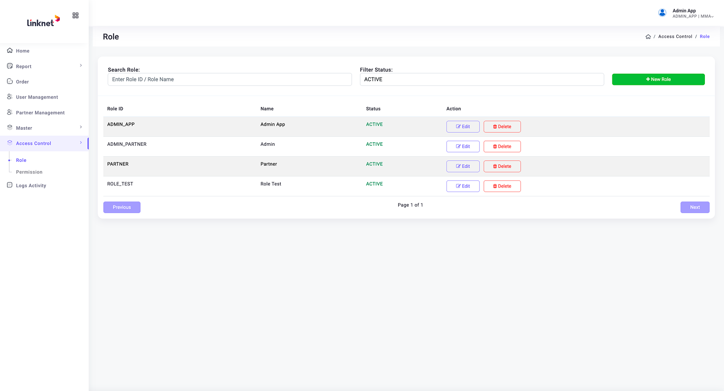 Role Management — CRUD for Admin App, Admin Partner, and Partner roles
