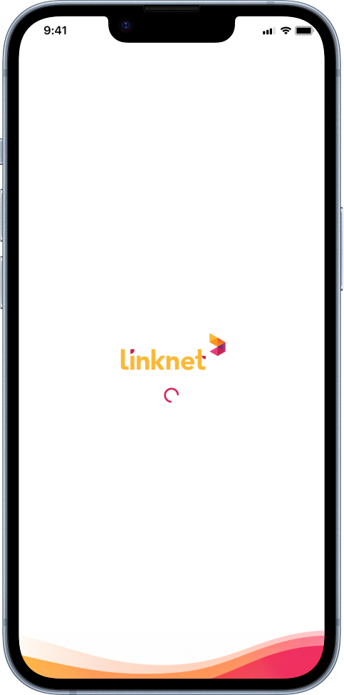 SALLY animated splash screen showing the LinkNet brand on launch