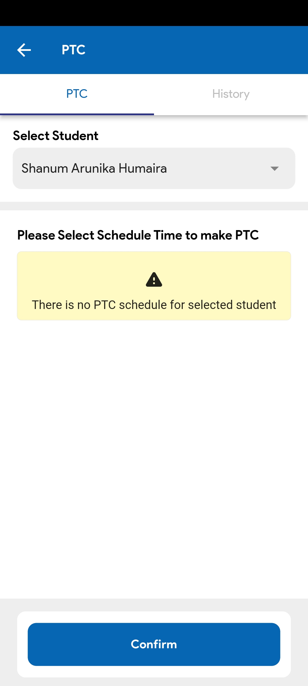 PTC scheduling — select student and pick conference time slot
