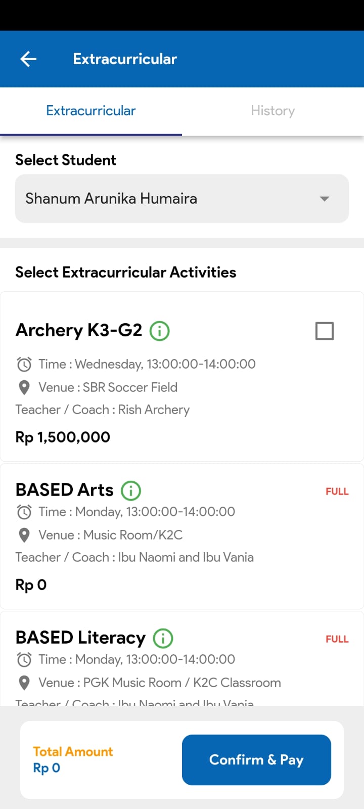 Extracurricular registration — Archery, BASED Arts, BASED Literacy