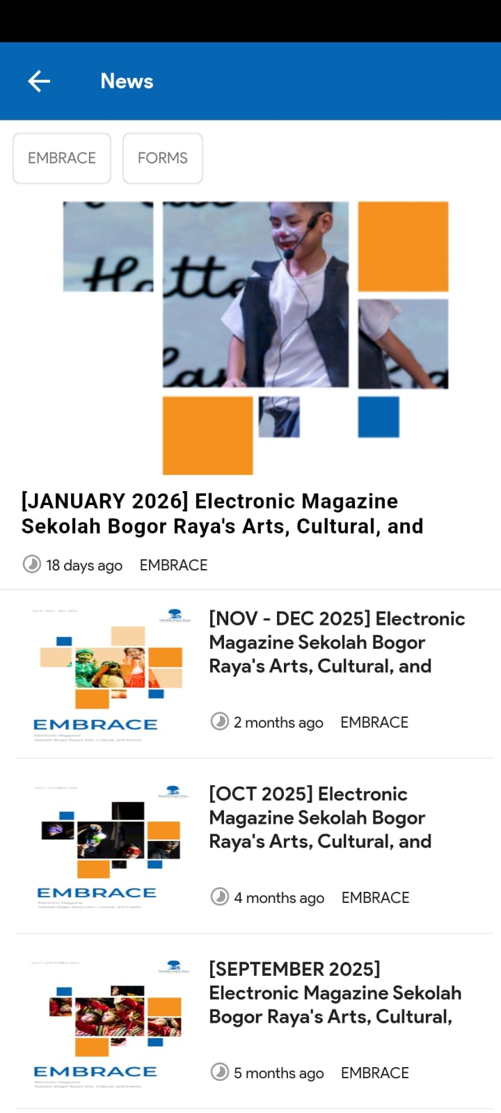 News — EMBRACE electronic magazine and school forms