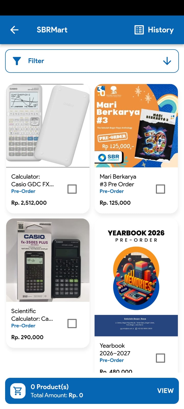 SBRMart — calculators, yearbook pre-order, and activity books