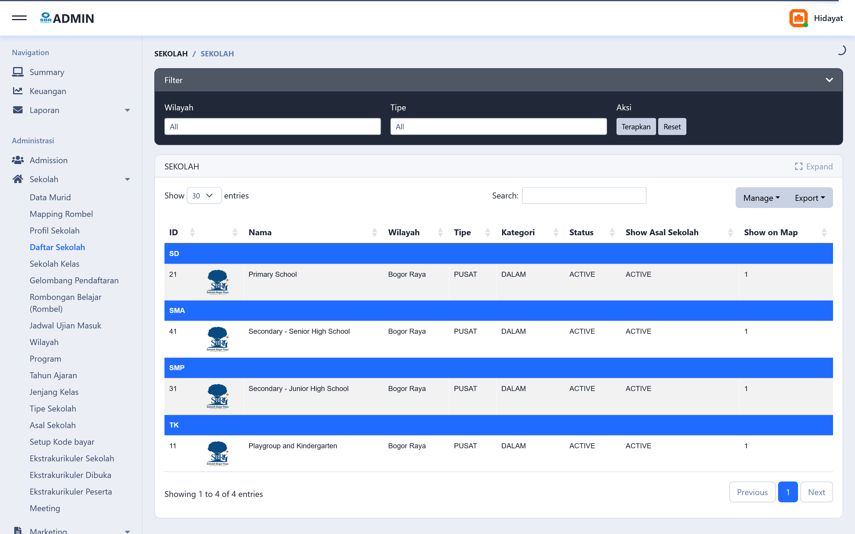 School Management — campus data, classes, programs, and academic settings