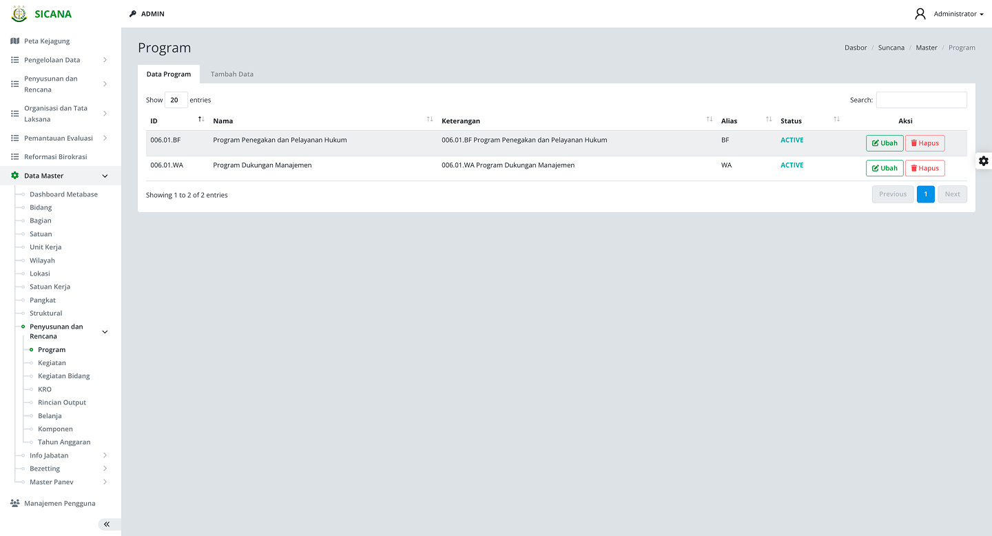 Program management module for tracking strategic programs and initiatives