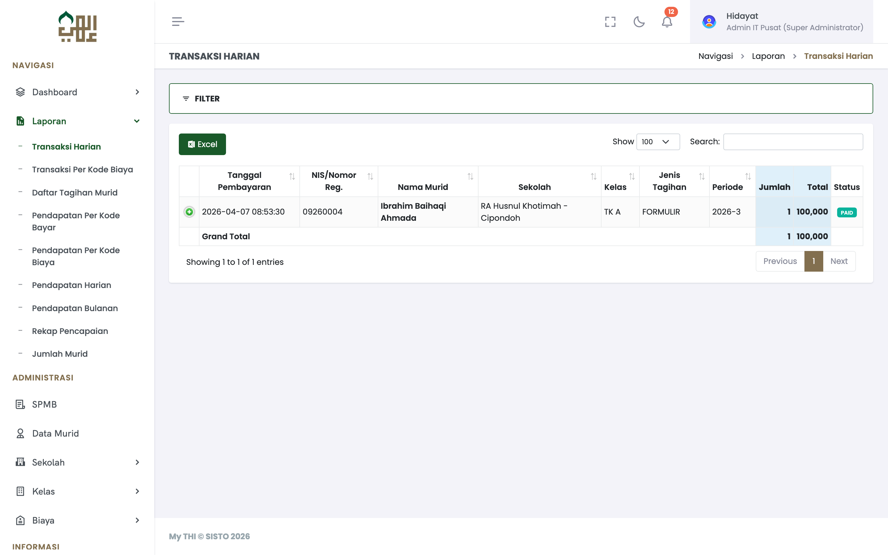 SISTO Daily Transaction Report with comprehensive filtering and 9 report sub-modules
