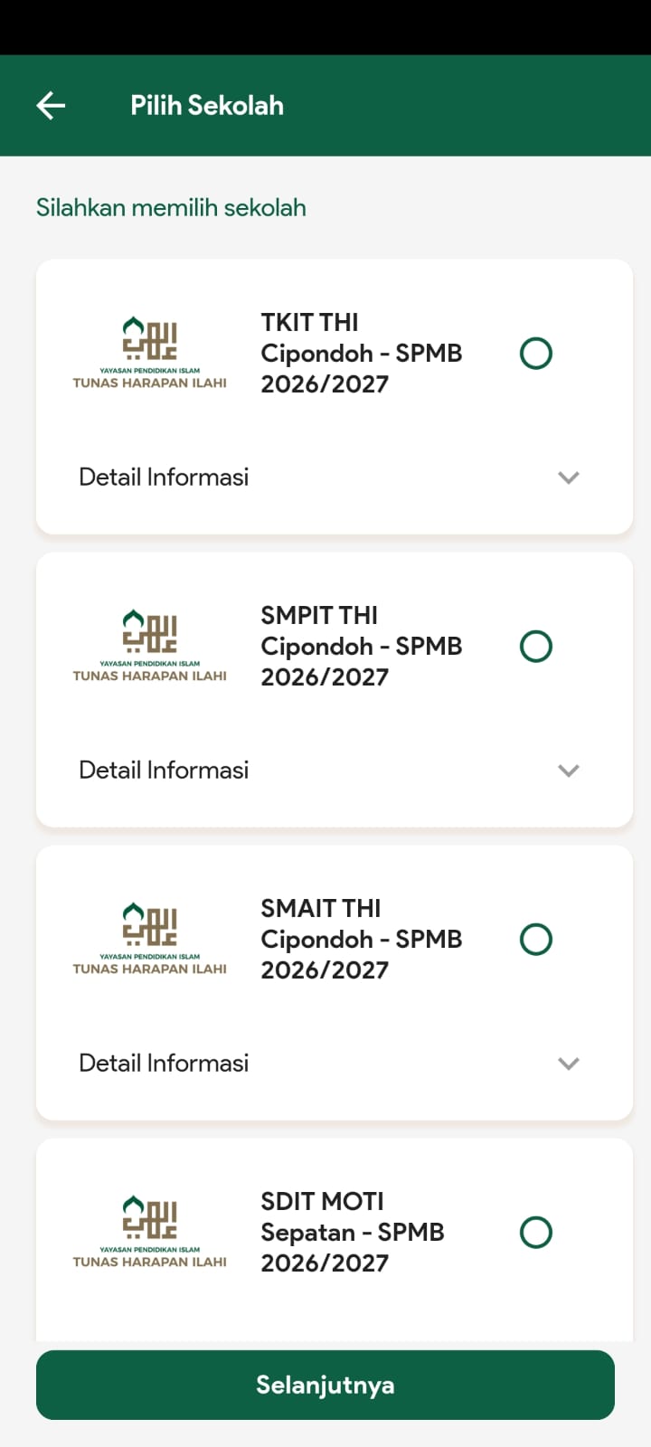 SPMB school selection — 4 THI campuses for 2026/2027