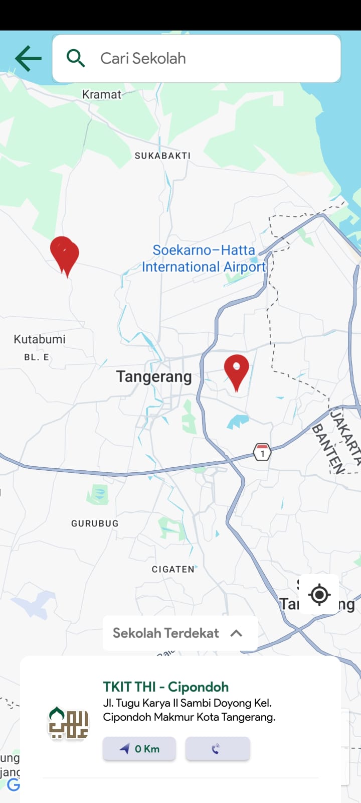 School Map — GPS near Tangerang, nearest school finder