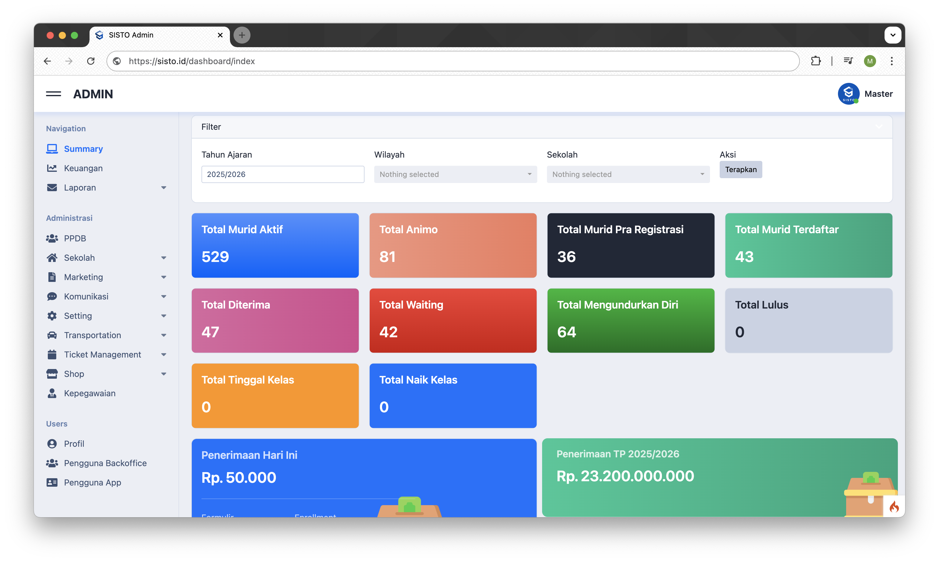 School Admin Screenshot