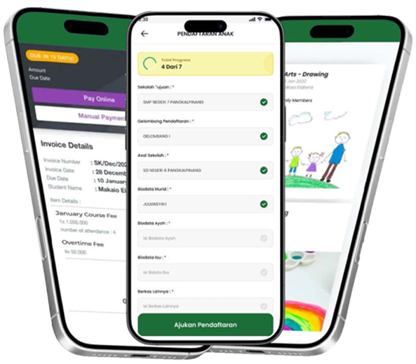 SISTO PAUD app mockup — three-phone preview of the early childhood education app